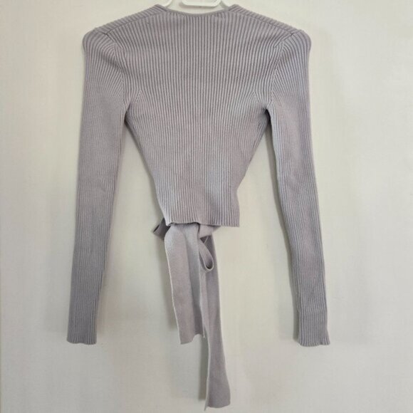 Zara Ribbed Wrap Front Long Sleeve Knit Cardigan Blue Size Small b32E - Picture 5 of 6